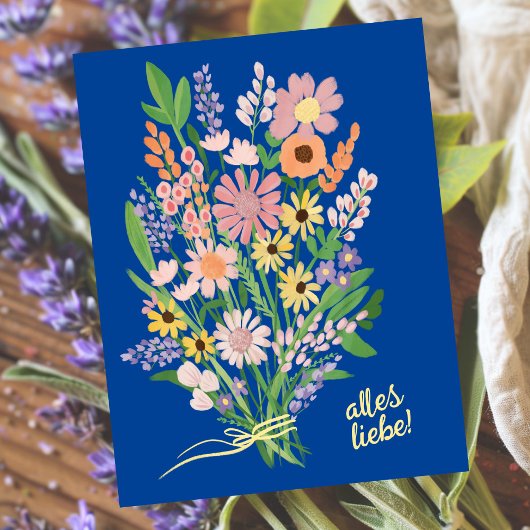 Alles Liebe Wildblumen süß Gouache Glückwunsch ポストカード