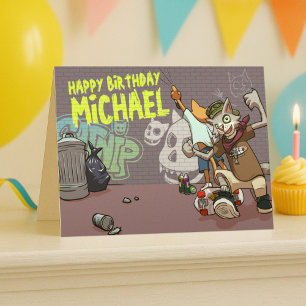 Alley Catsおもしろいがグラフィティ誕生日という名前を付ける カード