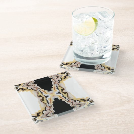 Alligare Golden Abstract Acrylic Fluid Art ガラスコースター (アングル)