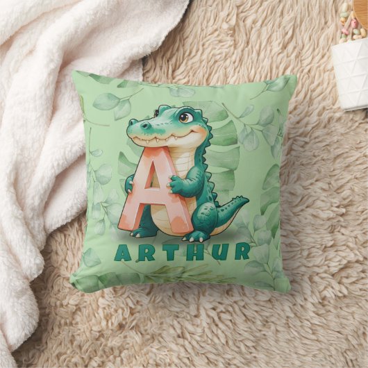 Alligator Pillow – Jungle Letter A – Custom Name  クッション (ブランケット)