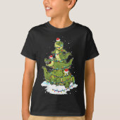 Alligator Santa Christmas Light Tree Design Tシャツ (正面)