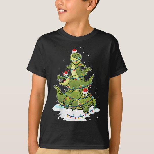 Alligator Santa Christmas Light Tree Design Tシャツ (正面)