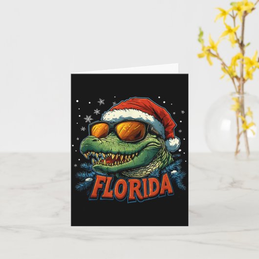Alligator Santa Funny Florida Holiday Christmas Xm カード (黄色い花)