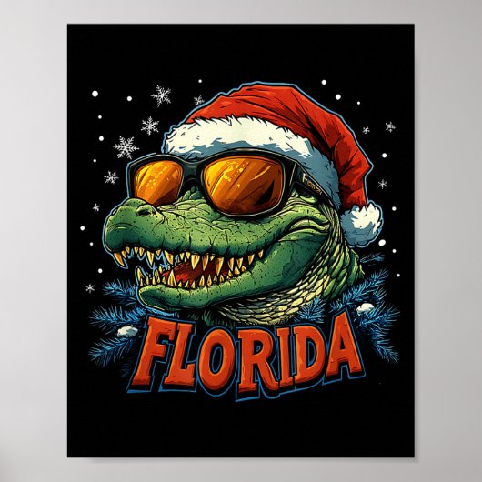 Alligator Santa Funny Florida Holiday Christmas Xm ポスター (正面)