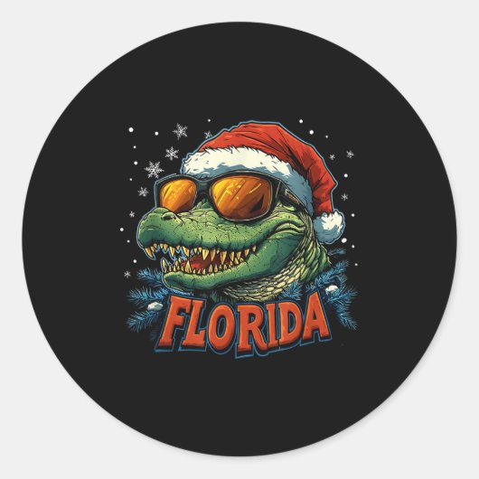 Alligator Santa Funny Florida Holiday Christmas Xm ラウンドシール (正面)