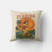 Alligator Surfing Beach Pin-up | Retro Coastal Art クッション (裏面)