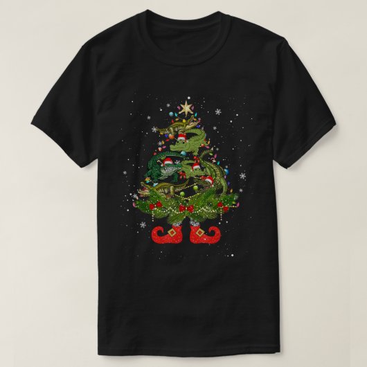 Alligators Christmas Tree Lights Funny Santa Hat L Tシャツ (デザイン正面)