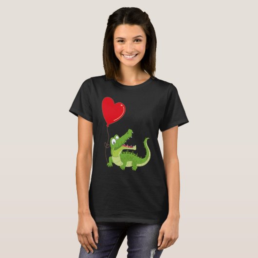 Alligators With Heart Balloon Valentines Day Love  Tシャツ (正面フル)
