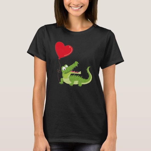 Alligators With Heart Balloon Valentines Day Love  Tシャツ (正面)