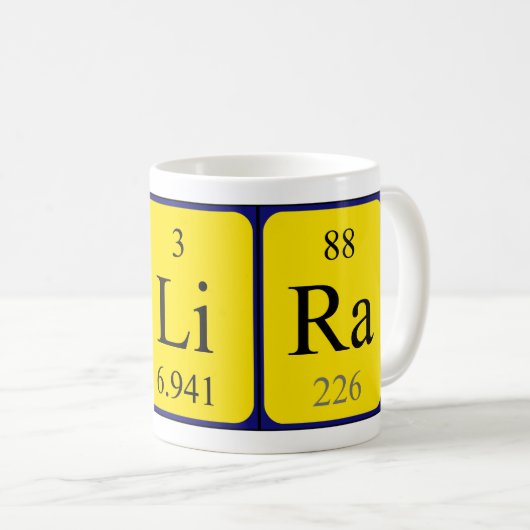 Alliraの周期表の名前のマグ コーヒーマグカップ (正面右)