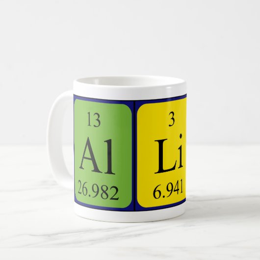 Alliraの周期表の名前のマグ コーヒーマグカップ (正面左)
