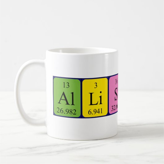 Allisson周期表名mug コーヒーマグカップ (左)