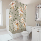 allover brown flower Pattern on blue backgroundflo シャワーカーテン (インサイチュ)
