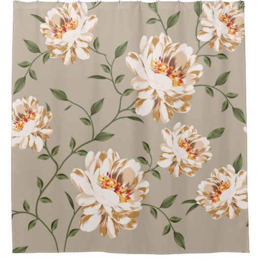 allover brown flower Pattern on blue backgroundflo シャワーカーテン (正面)