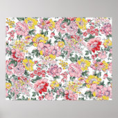 allover flowers pattern on white background ポスター (正面)