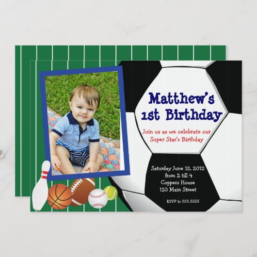 Allstarのサッカーの野球の誕生日の招待状 招待状 (正面/裏面)