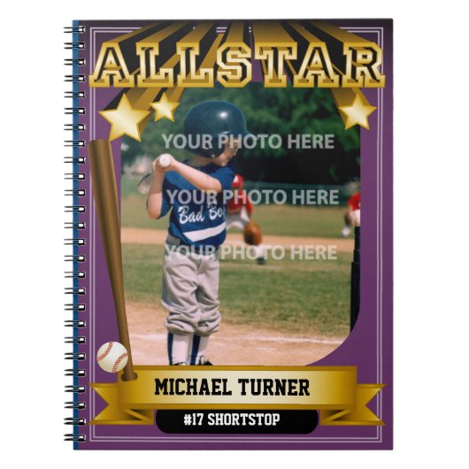 ALLSTARの紫色のベースボールカード ノートブック (正面)