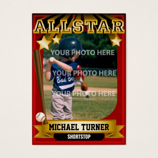 ALLSTARダークレッドカスタムベースボールカード (正面)