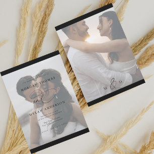 Allure書道フォトブラック&ホワイト結婚ズ 招待状