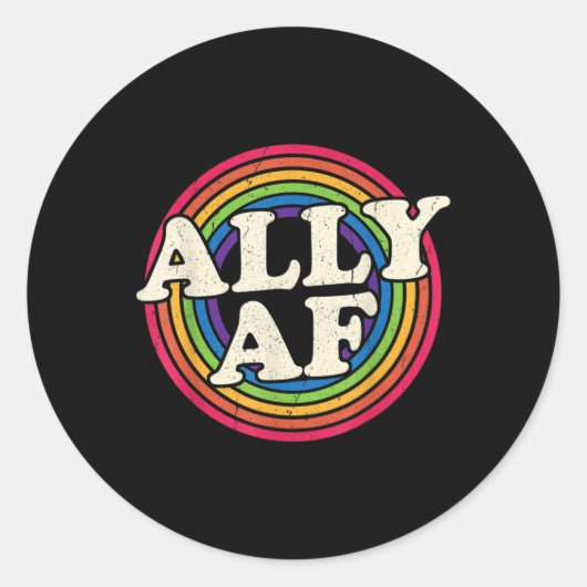 Ally AF -ゲイプライド月 – LGBT Rainbow Flag ラウンドシール (正面)