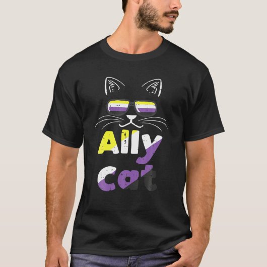 Ally Catサングラス非バイナリ非バイナリエンバイフラグ Tシャツ (正面)