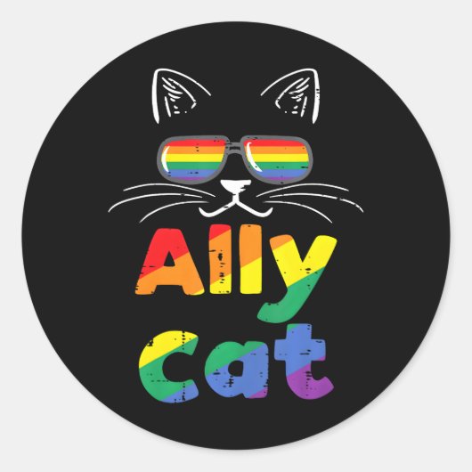 Ally Catプライド月明けゲイLGBTQ LGBT ラウンドシール (正面)