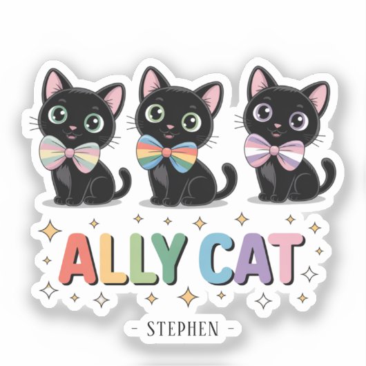 Ally Cat – 黒猫LGBTQプライド シール (正面)