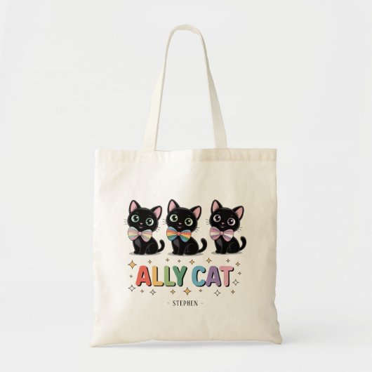 Ally Cat – 黒猫LGBTQプライド トートバッグ (正面)