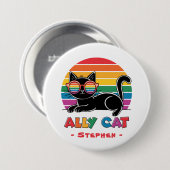 Ally Cat - Black Cat with Rainbow Sunglasses LGBTQ 缶バッジ (正面&裏面)