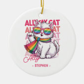 Ally Cat - Cute White Cat LGBTQプライド セラミックオーナメント (正面)