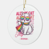 Ally Cat - Cute White Cat LGBTQプライド セラミックオーナメント (左)