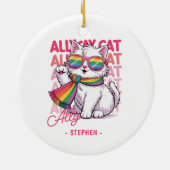 Ally Cat - Cute White Cat LGBTQプライド セラミックオーナメント (裏面)