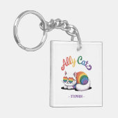 Ally Cat - Cute White Cat LGBTQプライド(2) キーホルダー (正面左)