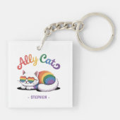 Ally Cat - Cute White Cat LGBTQプライド(2) キーホルダー (裏面)