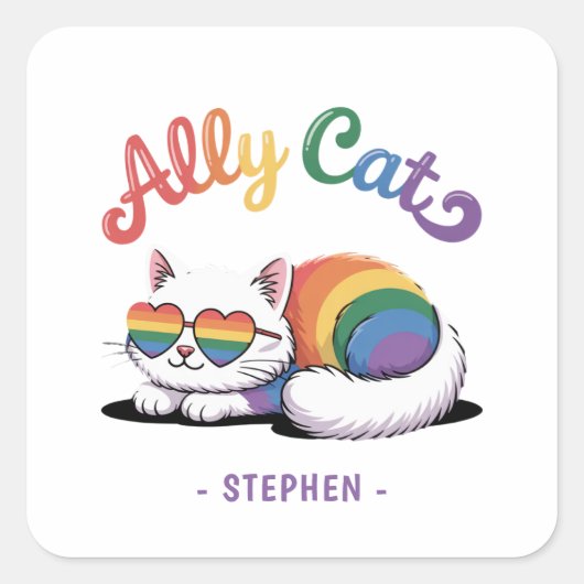 Ally Cat - Cute White Cat LGBTQプライド(2) スクエアシール (正面)