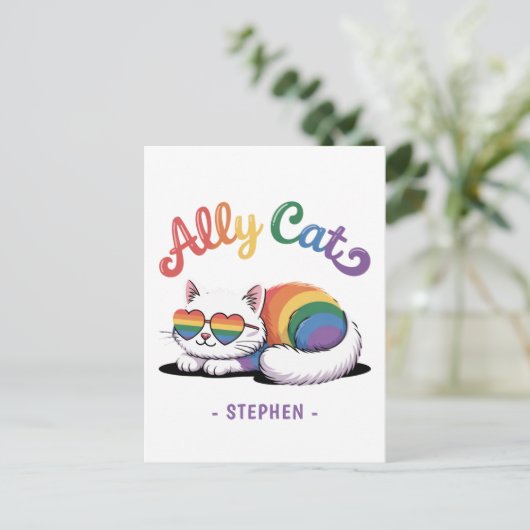 Ally Cat - Cute White Cat LGBTQプライド(2) ポストカード (スタンド正面)
