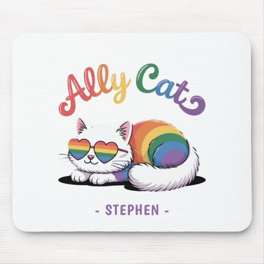 Ally Cat - Cute White Cat LGBTQプライド(2) マウスパッド (正面)