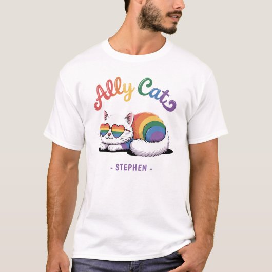 Ally Cat - Cute White Cat LGBTQプライド(2) Tシャツ (正面)