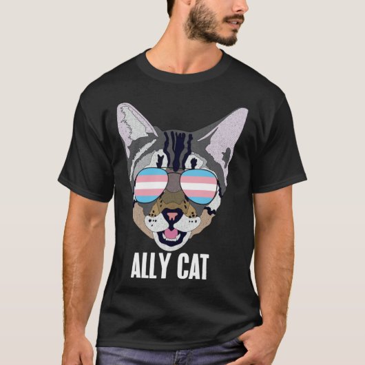 Ally Cat Funny Cat Trans Pride Tシャツ (正面)