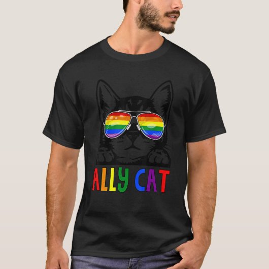 Ally Cat Lgbtゲイレインボープライドフラグ男の子メンガール Tシャツ (正面)