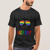 Ally Cat Lgbtゲイレインボープライドフラグ男の子メンガール Tシャツ (正面)