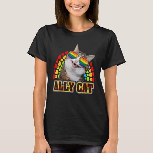 Ally Cat Lgbtゲイレインボープライドフラグ男の子メンガール Tシャツ (正面)