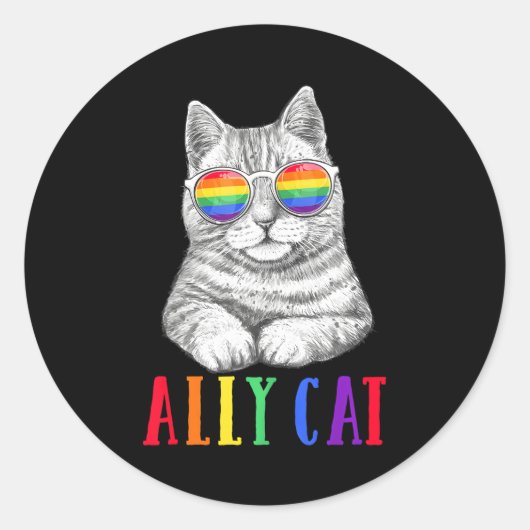Ally Cat LGBTゲイレインボープライドフラッグボーイズ男性 ラウンドシール (正面)