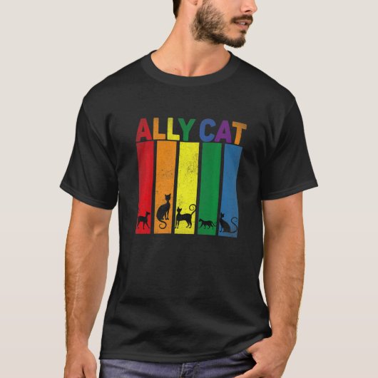 Ally Cat LgbtゲイレインボープライドフラッグAlly Cat Lgb Tシャツ (正面)
