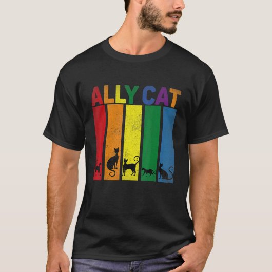 Ally Cat LgbtゲイレインボープライドフラッグAlly Cat Lgb Tシャツ (正面)