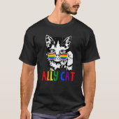 Ally Cat Lgbt国旗ゲイプライドAlly Rainbow Mens Wom Tシャツ (正面)
