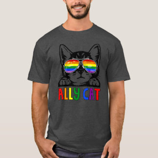 Ally Cat LGBT Gay Rainbow Pride Flag Boys Men Tシャツ