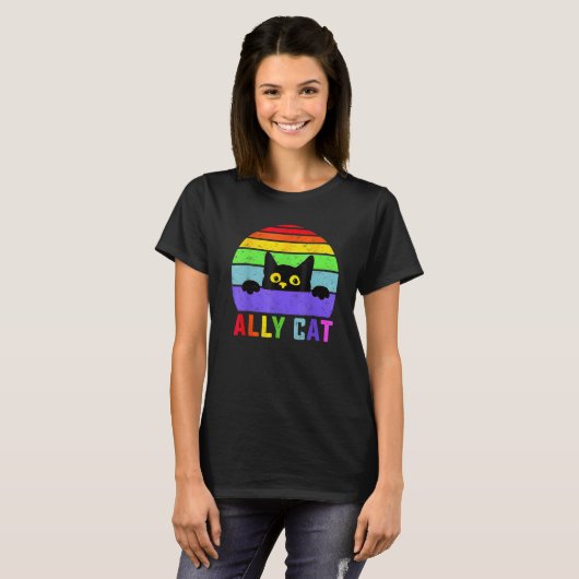 Ally Cat LGBT Gay Rainbow Pride Flag  Cat  1 Tシャツ (正面フル)