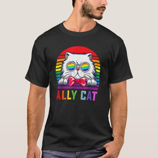 Ally Cat LGBT Gay Rainbow Pride Flag Cat 1 Tシャツ (正面)