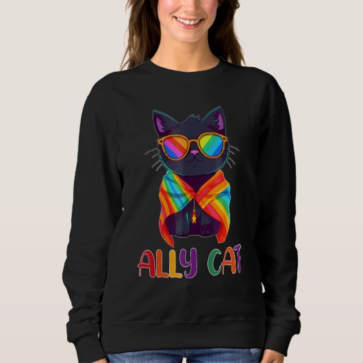 Ally Cat LGBT Gay Rainbow Pride Flag  Cat  2 スウェットシャツ (正面)